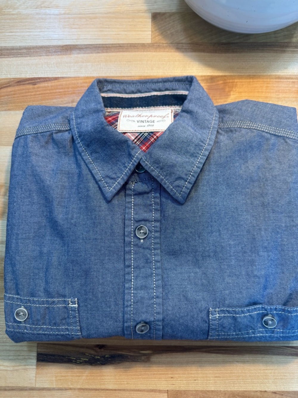 Weatherproof Vintage Chambray Button Down Shirt Mens M Blue Cotton